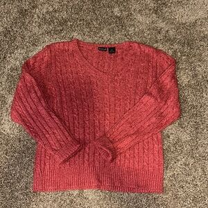 Northcrest Salmon‎ V-Neck Cable Knit Sweater